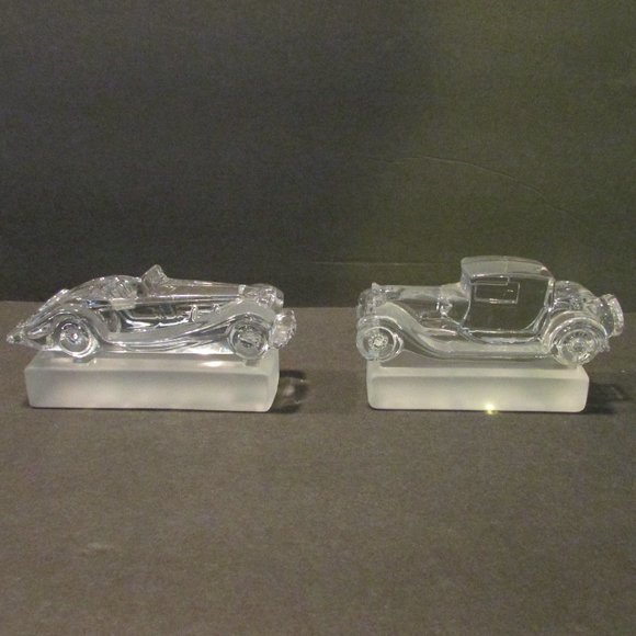set of 2 Goebel crystal car paperweight 1927 Bugatti and T-44 automotive decor - Picture 1 of 11